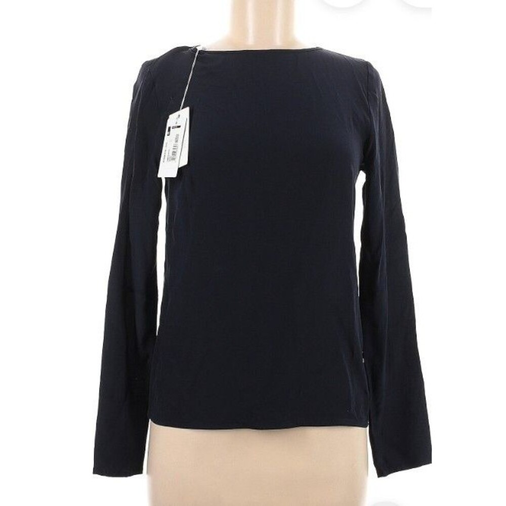 PATRIZIA PEPE Blouse 100% Silk  Ink Blue Long Sleeve Women Top  made in Italy